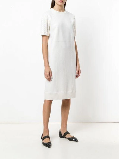 Shop Thom Browne Wool Flannel Cable Knit Sweater Dress - White