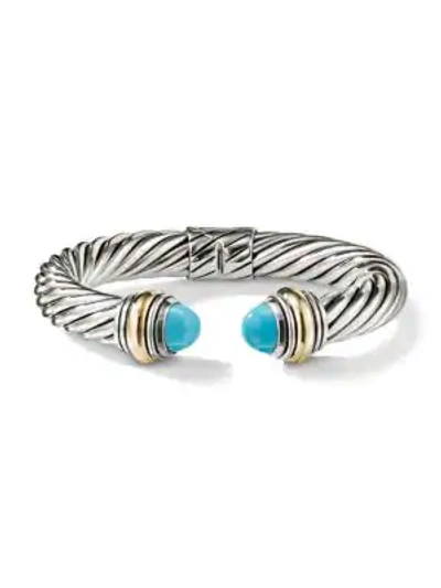 Shop David Yurman Women's Cable Classics Bracelet With Gemstone & 14k Yellow Gold/10mm In Turquoise