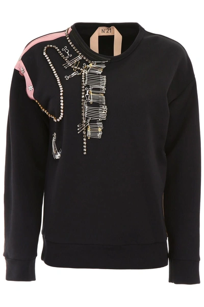 Shop N°21 Sweatshirt With Pins In Black Red|nero