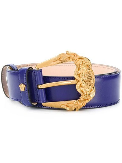 Shop Versace Baroque Buckle Belt - Blue