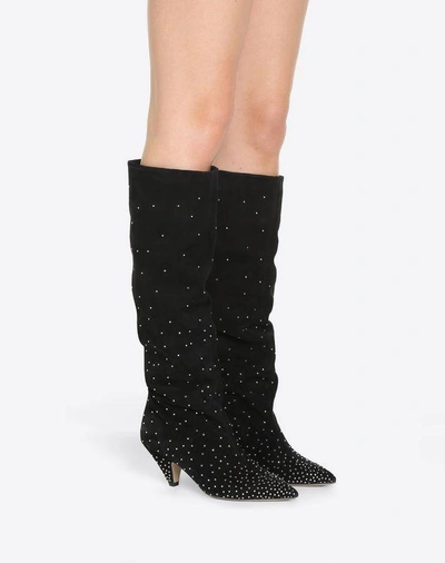 Shop Valentino Suede Microstud Knee High Boot 60mm In Black