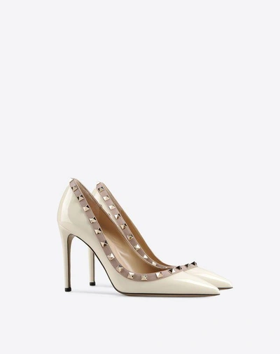 Shop Valentino Garavani Rockstud Patent Leather Pump 100  Mm In Light Ivory/poudre