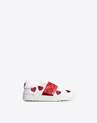 Shop Valentino Sequin Heart Motif Open Sneaker In Red