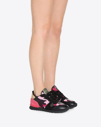 Shop Valentino Camouflage Rockrunner Sneaker In Disco Pink