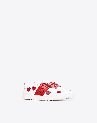 Shop Valentino Sequin Heart Motif Open Sneaker In Red
