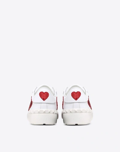 Shop Valentino Sequin Heart Motif Open Sneaker In Red