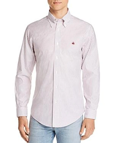 Shop Brooks Brothers Regent Non-iron Striped Slim Fit Button-down Shirt In Cabernet Heather