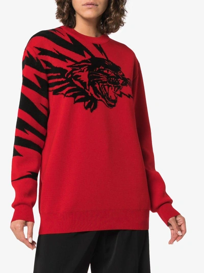 Shop Givenchy Jacquard-pullover Mit Flying Cat-motiv In Red