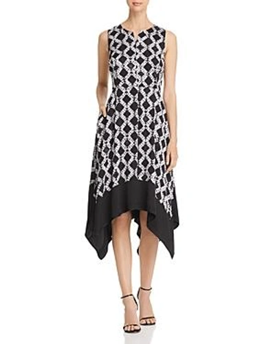 Shop Donna Karan New York Printed Handkerchief-hem Dress In Black