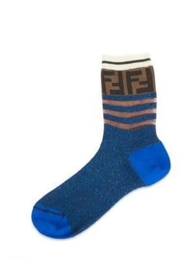 Shop Fendi Glitter Logo Socks In Blue