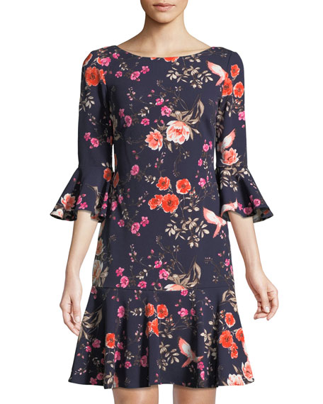 eliza j floral bell sleeve dress