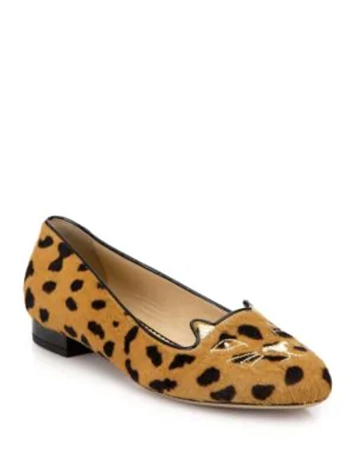 Shop Charlotte Olympia Leopard-print Calf Hair Kitty Flats