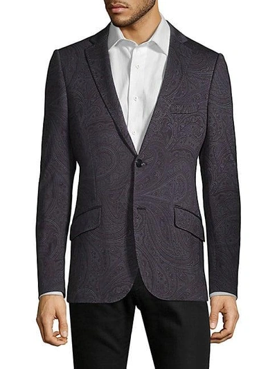 Shop Etro Large Paisley-print Standard-fit Sportcoat In Navy