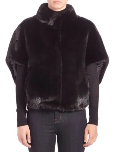 Shop Michael Kors Cropped Mink Fur Cape Jacket In Black