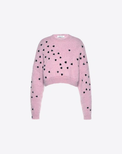 Shop Valentino Pretty Hearts Embroidered Jumper In Absolute Rose