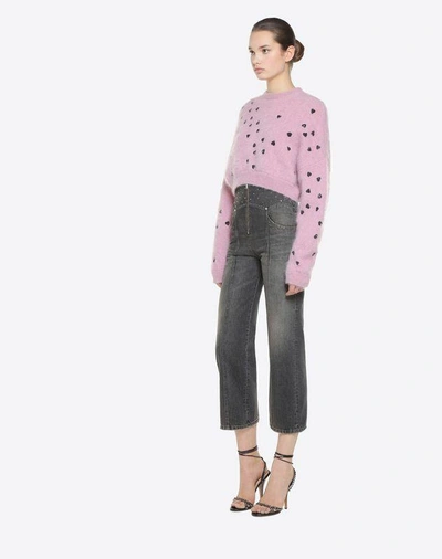 Shop Valentino Pretty Hearts Embroidered Jumper In Absolute Rose