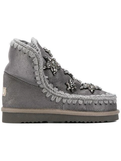 Shop Mou Embellished Eskimo Boots In Grey