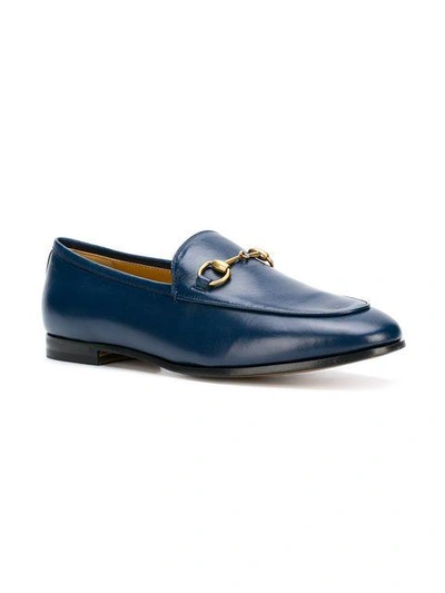 Shop Gucci Jordaan Leather Loafers In Blue