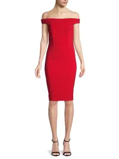 Shop Carmen Marc Valvo Infusion Off-the-shoulder Sheath Dress In Red