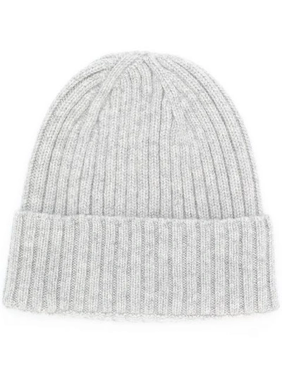 Shop Dell'oglio Ribbed Knit Beanie In Grey