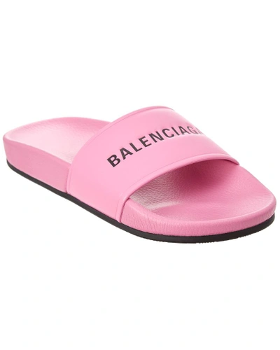 Shop Balenciaga Leather Pool Sandal In Pink