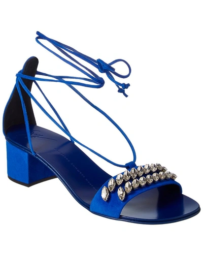 Shop Giuseppe Zanotti Embellished Suede Ankle In Blue