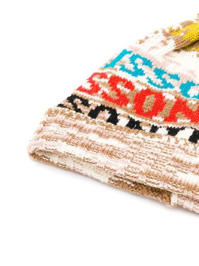 Shop Missoni Logo Knitted Pom Pom Hat - Neutrals