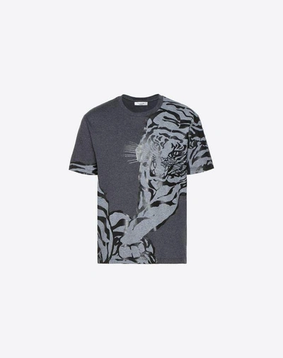 Shop Valentino Tiger Print T-shirt In Steel Grey