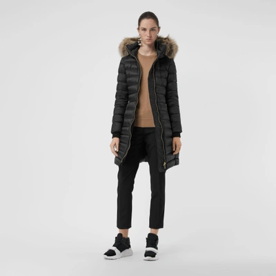 Shop Burberry Detachable Fur Trim Down-filled Puffer Coat With Hood In Black
