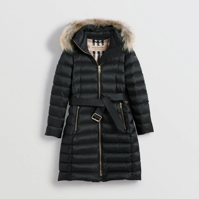 Shop Burberry Detachable Fur Trim Down-filled Puffer Coat With Hood In Black
