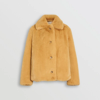 Shop Burberry Faux Fur Single-breasted Jacket In Ochre Yellow