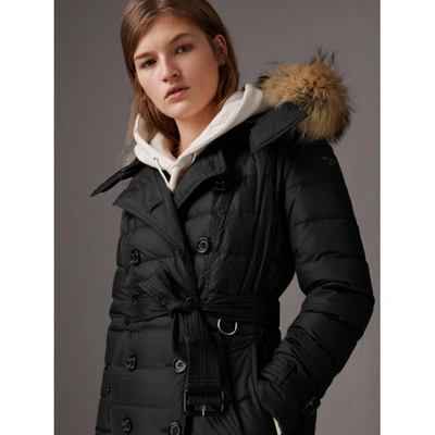 Shop Burberry Detachable Hood Fur Trim Down-filled Puffer Coat In Black