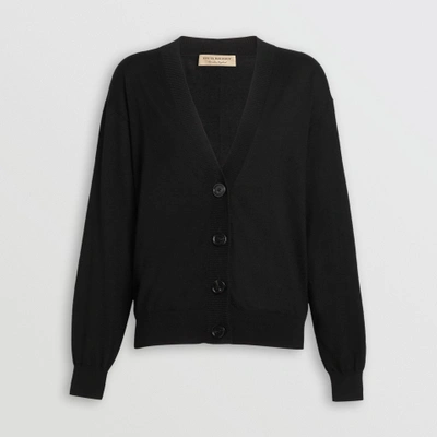 Shop Burberry Vintage Check Detail Merino Wool Cardigan In Black