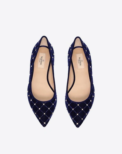 Shop Valentino Velvet Rockstud Spike Ballet Flat In Dark Blue