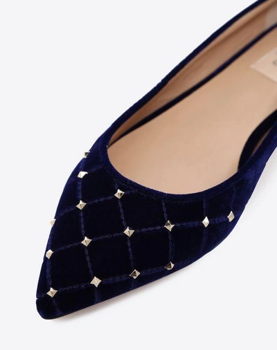 Shop Valentino Velvet Rockstud Spike Ballet Flat In Dark Blue