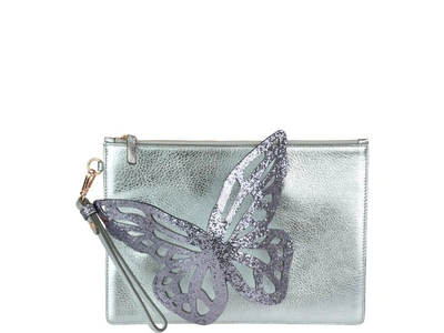 Shop Sophia Webster Flossy Glitter Butterfly Pochette In Silver/silver Glitter