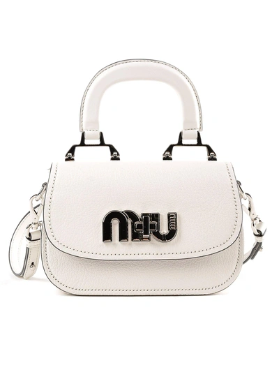 Shop Miu Miu Logo Crossbody Bag In Bianco