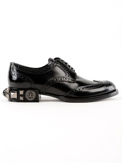 Shop Dolce & Gabbana Studded Heel Lace Up Shoes In Nero