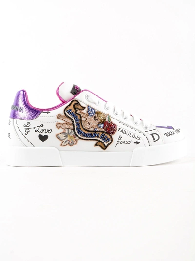 Shop Dolce & Gabbana Angel Embellished Sneakers In 8sbianco/viola