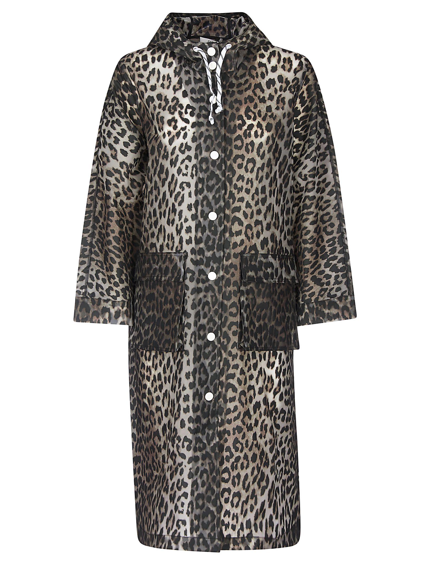 ganni leopard print raincoat