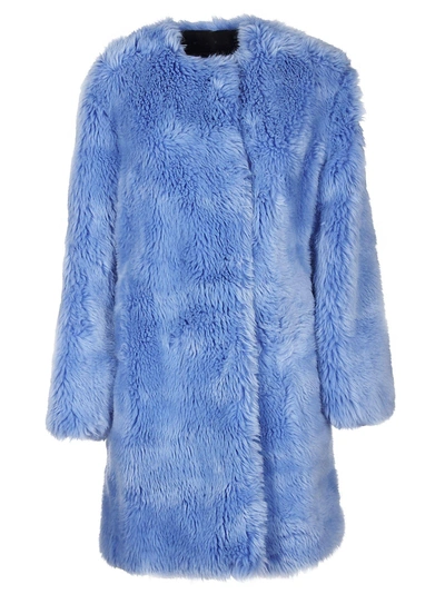 Shop Msgm Fur Coat In Azzurro