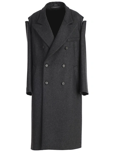 Shop Maison Margiela Slash-detail Coat In 961m Melange Dark Grey