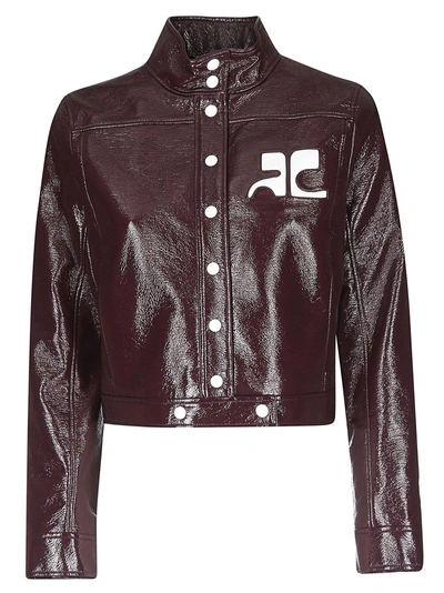 Shop Courrèges Logo Embroidered Cropped Jacket In Bordeau