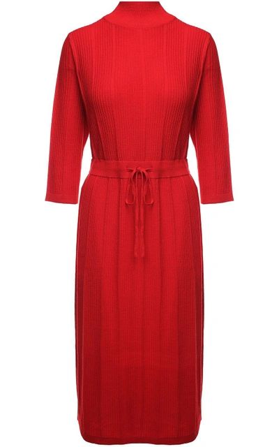 Shop Apc Vivianne Ribbed Merino-wool Midi Dress In Rosso