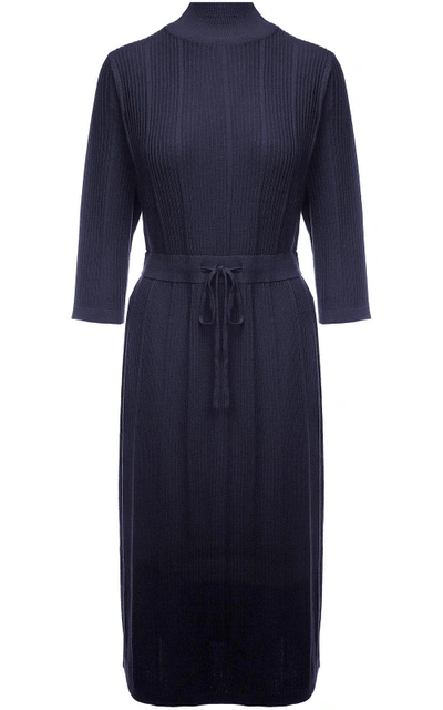 A.p.c. Vivianne Ribbed Merino-wool Midi Dress In Dark Navy | ModeSens