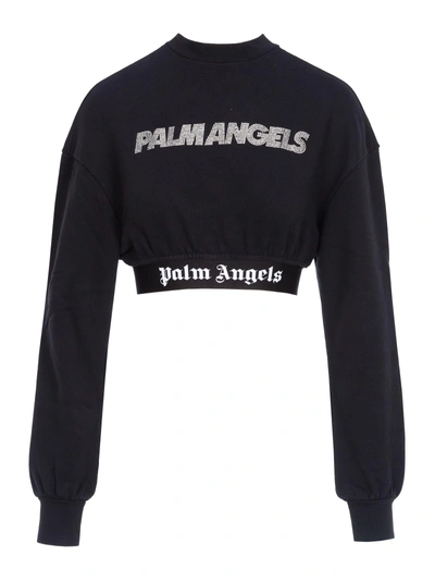 Shop Palm Angels Precious Logo Cropped Crew Black Crystal