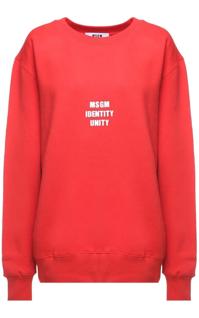 Shop Msgm Identity Unity-print Cotton Sweatshirt In Rosso
