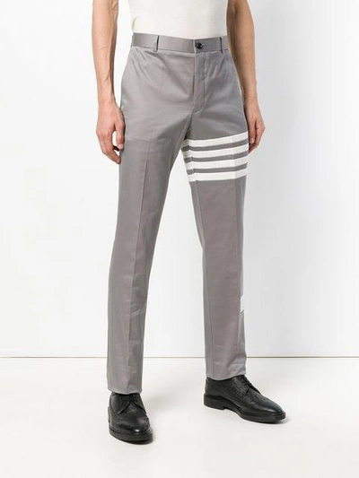 Shop Thom Browne Stripe Detail Tailored Trousers In Grey