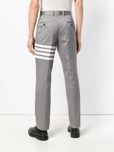 Shop Thom Browne Stripe Detail Tailored Trousers In Grey