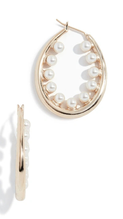 Shop Anton Heunis Oval Earrings With Imitation Pearls In Yellow Gold/pearl